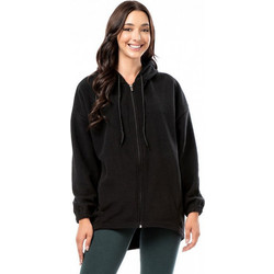 Bodymove Γυναικεία Ζακέτα Fleece Μακριά με Κουκούλα και Φερμουάρ Μαύρη 1412-0041