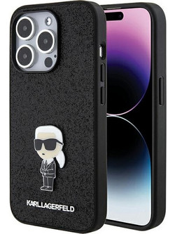 Karl Lagerfeld Fixed Glitter Metal Ikonik Back Cover Black (iPhone 15 Pro Max)