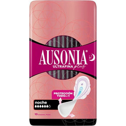 Ausonia Plus Night Σερβιέτες με Φτερά για Αυξημένη Ροή 6 Σταγόνες 10τμχ