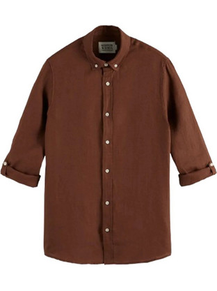 Scotch & Soda Ανδρικό Πουκάμισο Βαμβακερό Μακρυμάνικο Κανονική Γραμμή Καφέ 180016-7683