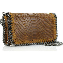 Passaggio Leather Γυναικείο Τσαντάκι Χιαστί Δερμάτινο Καφέ με Αλυσίδα 5807-KR-01