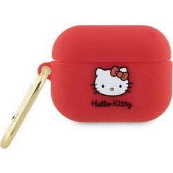 Hello Kitty 3D Kitty Head Θήκη Σιλικόνης με Γάντζο για Apple AirPods Pro 2 Κόκκινη