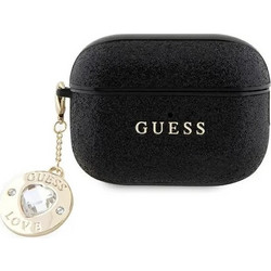 Guess Fixed Glitter Heart Diamond Charm Θήκη Σιλικόνης για Apple AirPods Pro 2 Μαύρη