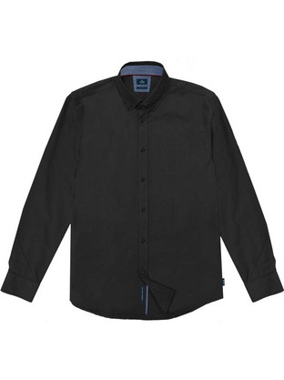Double Ανδρικό Πουκάμισο Βαμβακερό Μακρυμάνικο Slim Fit Μαύρο GS-5015