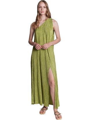 Collectiva Noir Jenny Midi Καλοκαιρινό Βραδινό Φόρεμα Lime CN140Q09PLS