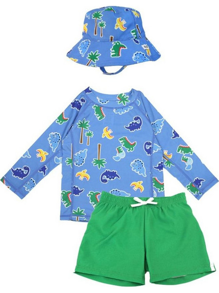Zoocchini Devin the Dino & Friends Σετ Αντηλιακό UV Βρεφικό Μαγιό Σετ με Μπλούζα για Αγόρι Μπλε Πράσινο ZOO16008