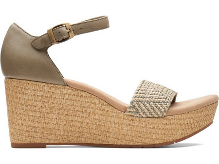 Clarks Rose Ease Ανατομικές Καλοκαιρινές Γυναικείες Πλατφόρμες Ψηλές Χακί 26171323