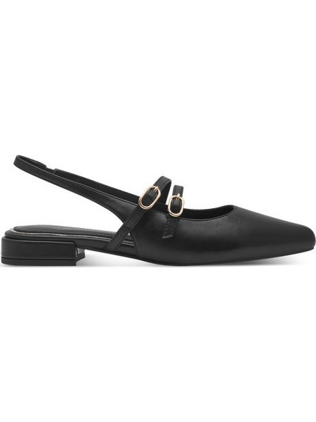 Marco Tozzi Γόβες Slingback Δερμάτινες με Χοντρό Χαμηλό Τακούνι Μαύρες 2-29409-44-001