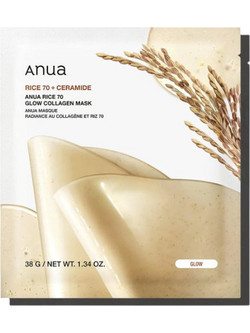 Anua Rice 70 Glow Collagen Sheet Μάσκα Προσώπου για Ενυδάτωση Λάμψη & Λεύκανση με Κολλαγόνο 38gr