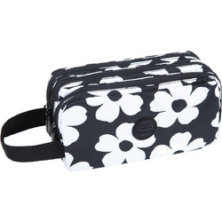 CoolPack Primus Flores Jasmine Κασετίνα Βαρελάκι με 3 Θήκες Μαύρη Λευκή F060916