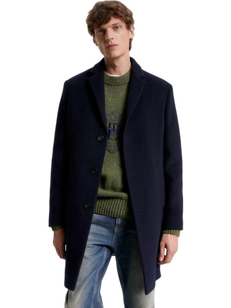 Tommy Hilfiger Ανδρικό Παλτό Μακρύ Υφασμάτινο με Επένδυση Navy Μπλε MW0MW32963-DW5