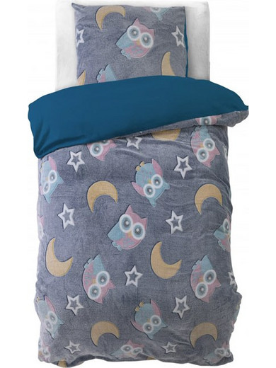 Night Owl Σετ Παιδική Παπλωματοθήκη Μονή Microfiber Φωσφοριζέ 140x220 Γκρι