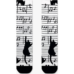 NODO Musical Notes & CAT Βαμβακερές Ανδρικές Κάλτσες Ψηλές με Σχέδια Λευκές S16104