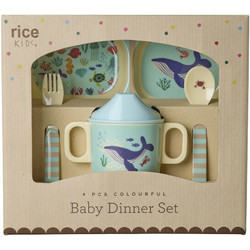 Rice Βρεφικό Σετ Φαγητού Blue Ocean Print 4τμχ