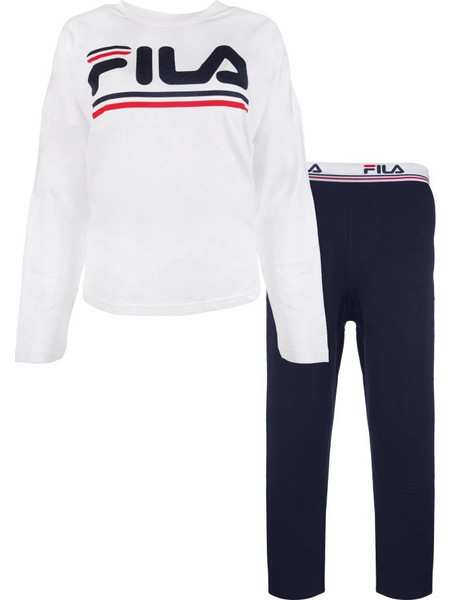 Fila Σετ Γυναικείες Πιτζάμες Χειμωνιάτικες Βαμβακερές Λευκές Navy Μπλε FPW4105-497