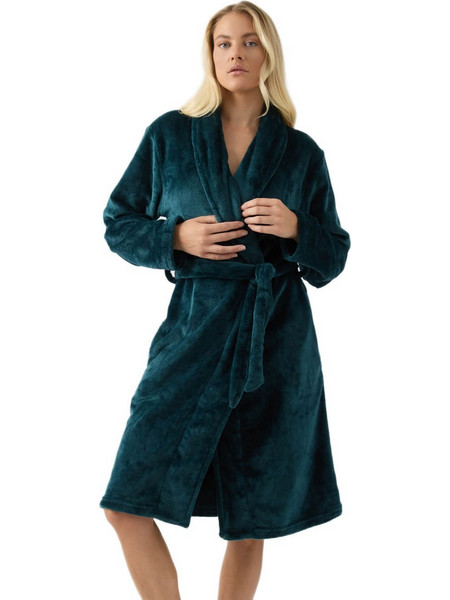 Minerva Γυναικεία Ρόμπα Χειμωνιάτικη Fleece Κυπαρισσί 96-52702-198