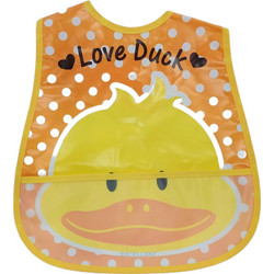 Figlio Bino Duck Αδιάβροχη Σαλιάρα Πλαστική με Αυτοκόλλητο & Τσέπη Πορτοκαλί