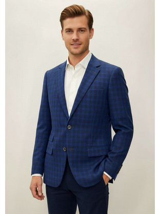 Guy Laroche Χειμερινό Ανδρικό Σακάκι Υφασμάτινο με Κανονική Εφαρμογή Καρό Μπλε GL0713216-10154