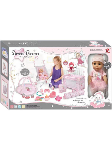 Blue Toys Κούκλα Μωρό με Καρότσι Κούνια & Αξεσουάρ