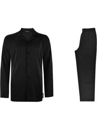 Emporio Armani Χειμωνιάτικες Ανδρικές Πιτζάμες Βαμβακερές με Κουμπιά Μαύρες EM000615AF15002UC001