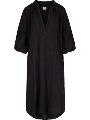 Mrs Mood Midi Καλοκαιρινό Καθημερινό Φόρεμα Λινό Μαύρο MINTYE23