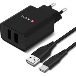 Swissten Φορτιστής με Καλώδιο USB-C με 2 Θύρες USB-A 12W