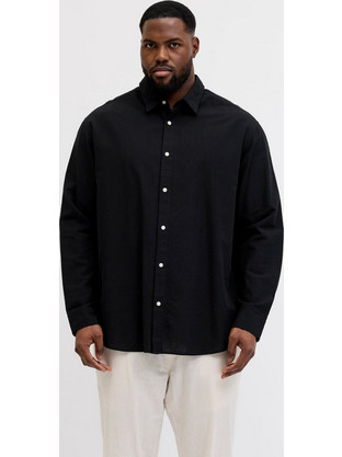 Jack & Jones Ανδρικό Πουκάμισο Λινό Μακρυμάνικο Κανονική Γραμμή Μαύρο 12288651