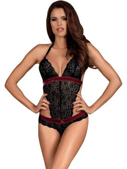 Obsessive Rossita Sexy Κορμάκι String See Through με Δαντέλα Μαύρο 5901688229156