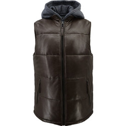 Leather 100 Αμάνικο Ανδρικό Μπουφάν Χειμωνιάτικο Puffer Καφέ 08-M-14775