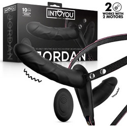 IntoYou Jordan Harness Strap On με Διπλό Dildo & Δόνηση Μαύρο IB-792