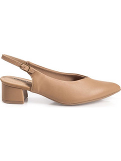 Piccadilly Ανατομικές Γόβες Slingback Δερμάτινες με Χοντρό Χαμηλό Τακούνι Μπεζ 779-26214