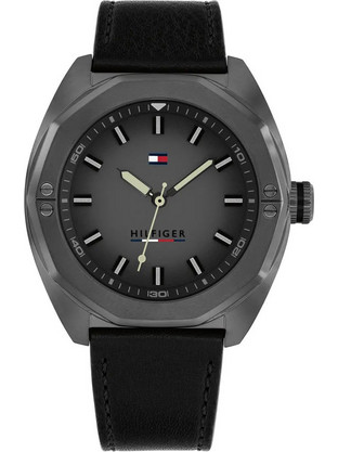 Tommy Hilfiger Ανδρικό Ρολόι με Μαύρο Δερμάτινο Λουράκι 1792257