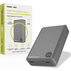 Mobile Origin PB14 Magsafe Power Bank 20000mAh 30W με 2 Θύρες USB-C Power Delivery Grey