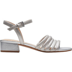 Clarks Seren25 Γυναικεία Πέδιλα Δερμάτινα Ασημί με Χοντρό Χαμηλό Τακούνι 26170821