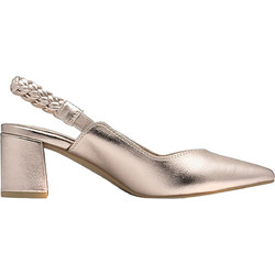 Marco Tozzi Γόβες Slingback Δερμάτινες με Χοντρό Χαμηλό Τακούνι Χρυσές 2-29610-42