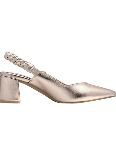 Marco Tozzi Γόβες Slingback Δερμάτινες με Χοντρό Χαμηλό Τακούνι Χρυσές 2-29610-42