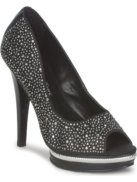 Carmen Steffens Γόβες Δερμάτινες με Τακούνι Στιλέτο με Φιάπα & Στρας Μαύρες 5700034001