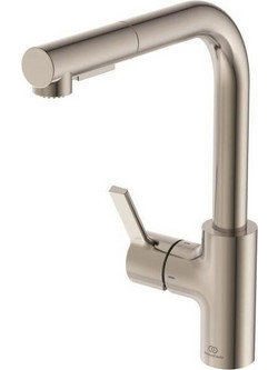 Ideal Standard Gusto BD420GN Μπαταρία Κουζίνας Πάγκου Διπλής Παροχής Ανάμεικτη με Ντουζ Inox