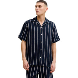Jack & Jones Ανδρικό Πουκάμισο Βαμβακερό Ριγέ Κοντομάνικο Κανονική Γραμμή Navy Μπλε 12271060