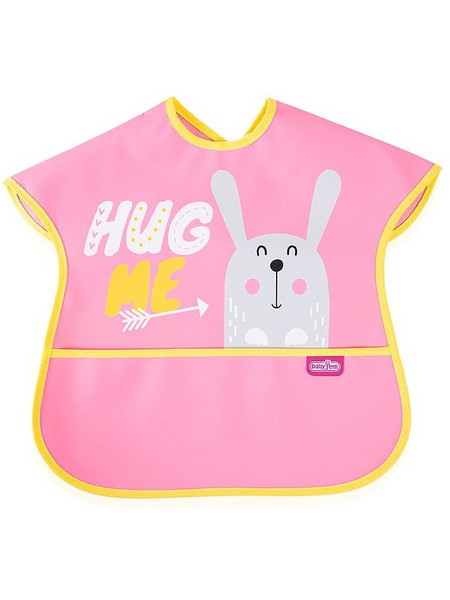 Baby Jem Hug Me Αδιάβροχη Σαλιάρα Ποδιά Πλαστική με Αυτοκόλλητο & Τσέπη Ροζ