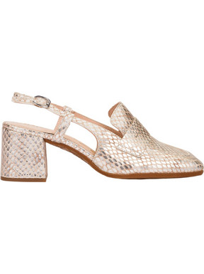 Wonders Γόβες Slingback Δερμάτινες με Χοντρό Χαμηλό Τακούνι Χρυσές H-6803