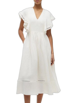 Tommy Hilfiger Midi Καλοκαιρινό Καθημερινό Φόρεμα Λινό Λευκό WW0WW51049-YA8
