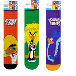 Looney Tunes Ανδρικές Κάλτσες Ψηλές με Σχέδια Κόκκινες Πράσινες Μωβ 3Pack LT21521
