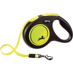 Flexi New Neon Πτυσσόμενο Λουρί Σκύλου έως 15kg 5m Μαύρο Κίτρινο