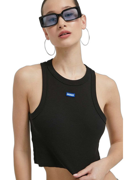 Hugo Boss Γυναικείο Καλοκαιρινό Crop Top Ριπ Μαύρο 50511450-001