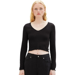 Tom Tailor Γυναικείο Χειμερινό Crop Top Ριπ Μαύρο 1038364-14482
