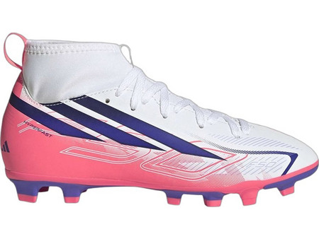 Adidas F50 Hyperfast Club FG/MG KJ0670 Παιδικά Ποδοσφαιρικά Παπούτσια με Τάπες και Καλτσάκι Λευκά Ροζ