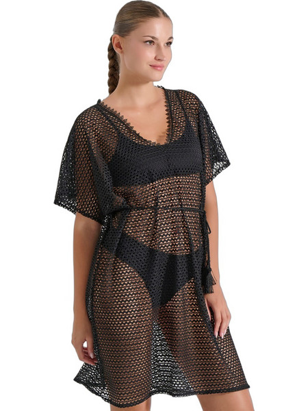 Milena By Paris Γυναικείο Καφτάνι Παραλίας Κοντό Μαύρο 40308