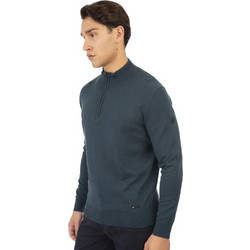 Double Ανδρική Πλεκτή Μπλούζα με Φερμουάρ Πετρόλ KNIT-8004