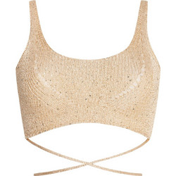 Sugarfree Γυναικείο Καλοκαιρινό Crop Top Πλεκτό με Παγιέτες Μπεζ 25812202-103